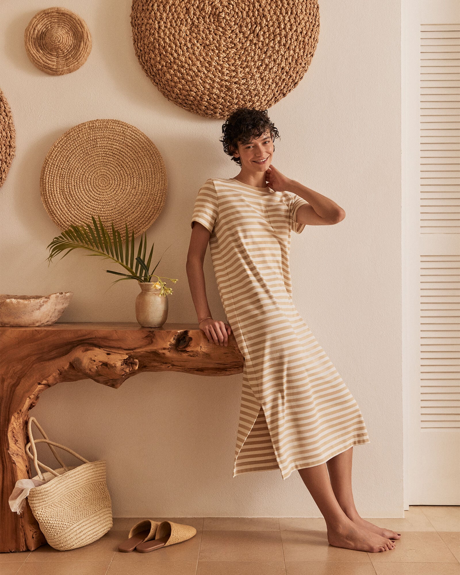 ORGANIC COTTON INTERLOCK STRIPE T-SHIRT DRESS | Talbots on sale