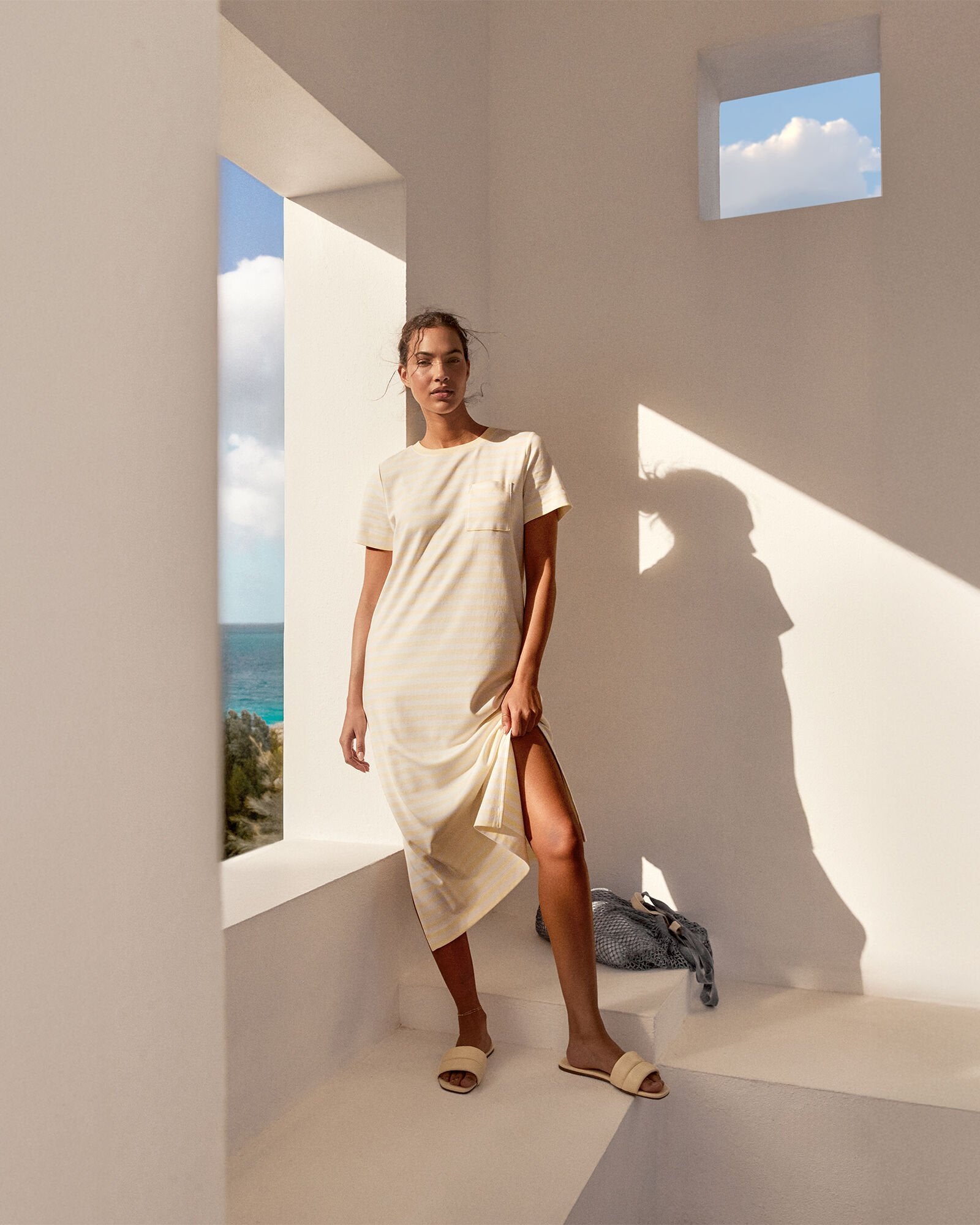 ORGANIC COTTON INTERLOCK STRIPE T-SHIRT DRESS | Talbots on sale