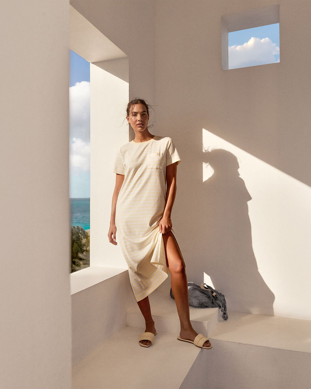 ORGANIC COTTON INTERLOCK STRIPE T-SHIRT DRESS | Talbots on sale