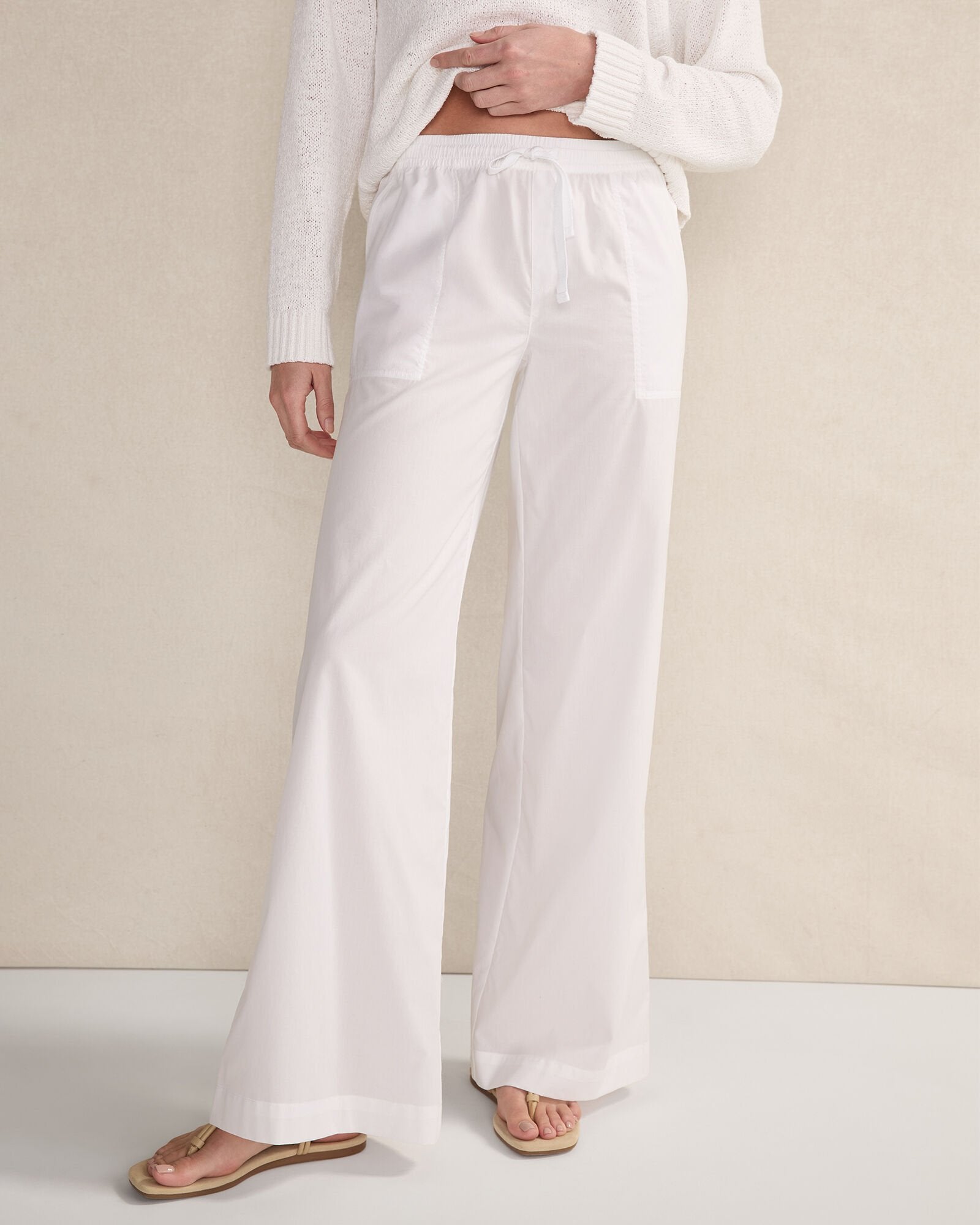 ORGANIC COTTON POPLIN WIDE LEG PANTS | Talbots discount