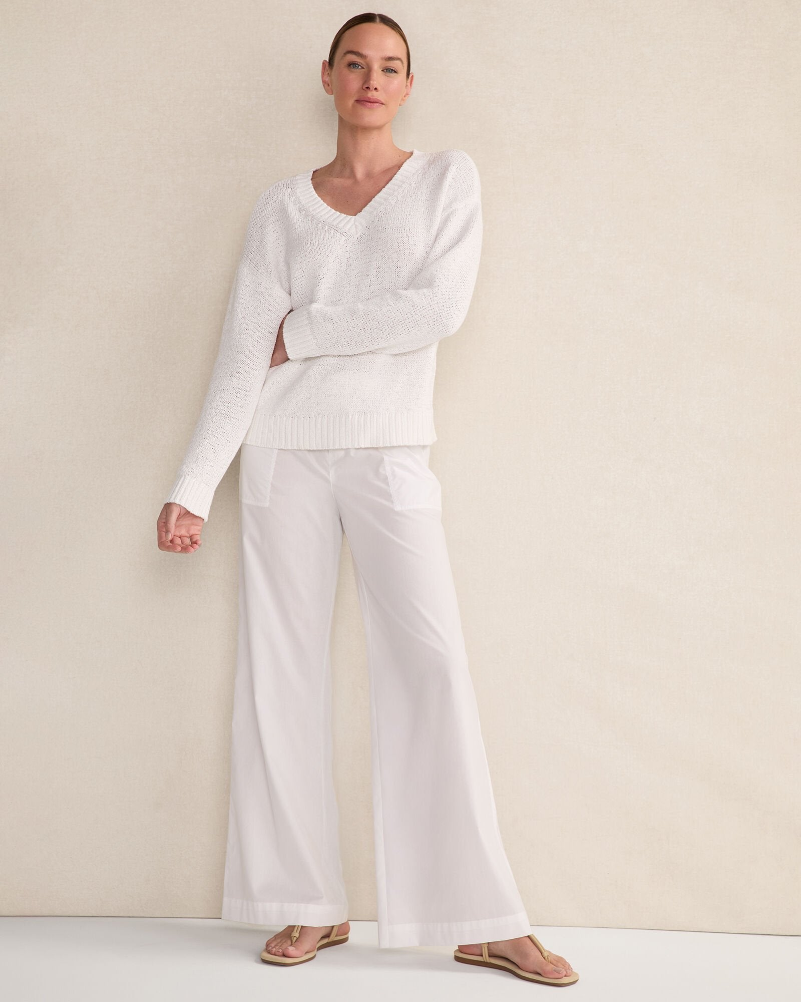ORGANIC COTTON POPLIN WIDE LEG PANTS | Talbots discount