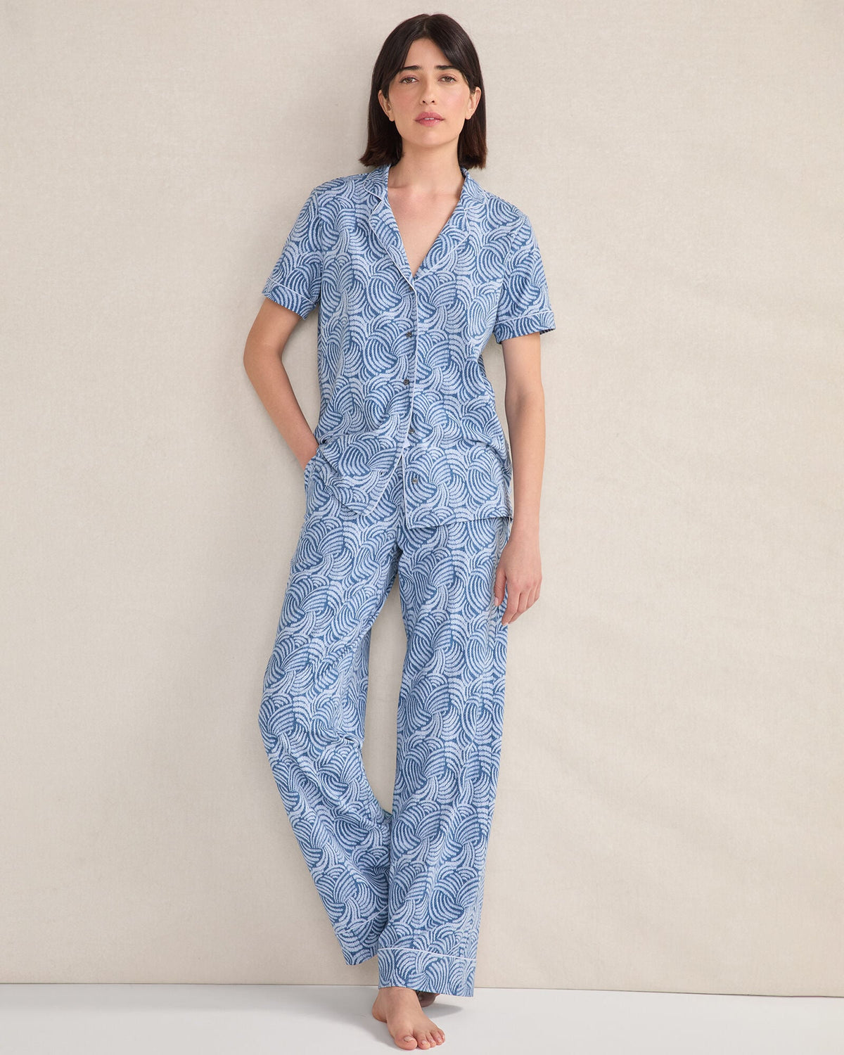 ORGANIC COTTON JERSEY ABSTRACT WAVE SLEEP SET | Talbots discount