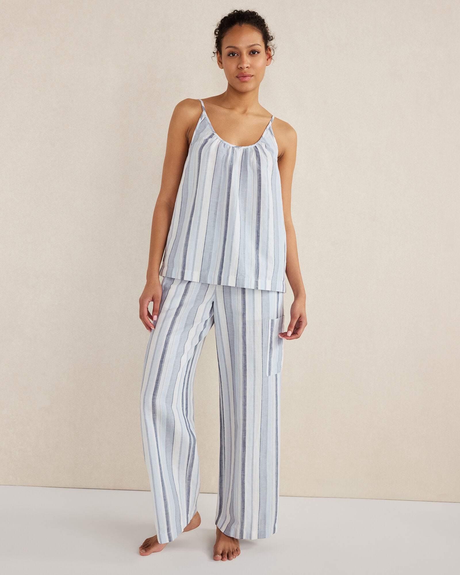 ORGANIC COTTON LINEN COASTAL STRIPE CARGO SLEEP PANTS | Talbots on sale
