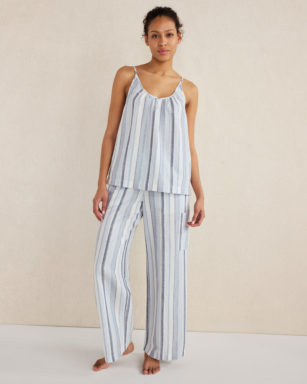 ORGANIC COTTON LINEN COASTAL STRIPE CARGO SLEEP PANTS | Talbots on sale