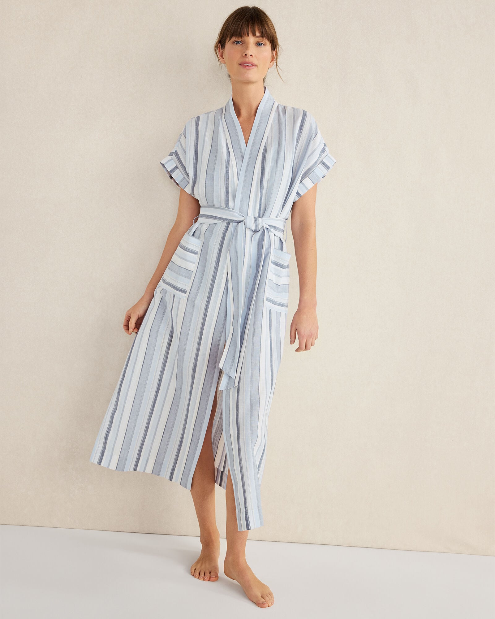 ORGANIC COTTON LINEN COASTAL STRIPE ROBE | Talbots online