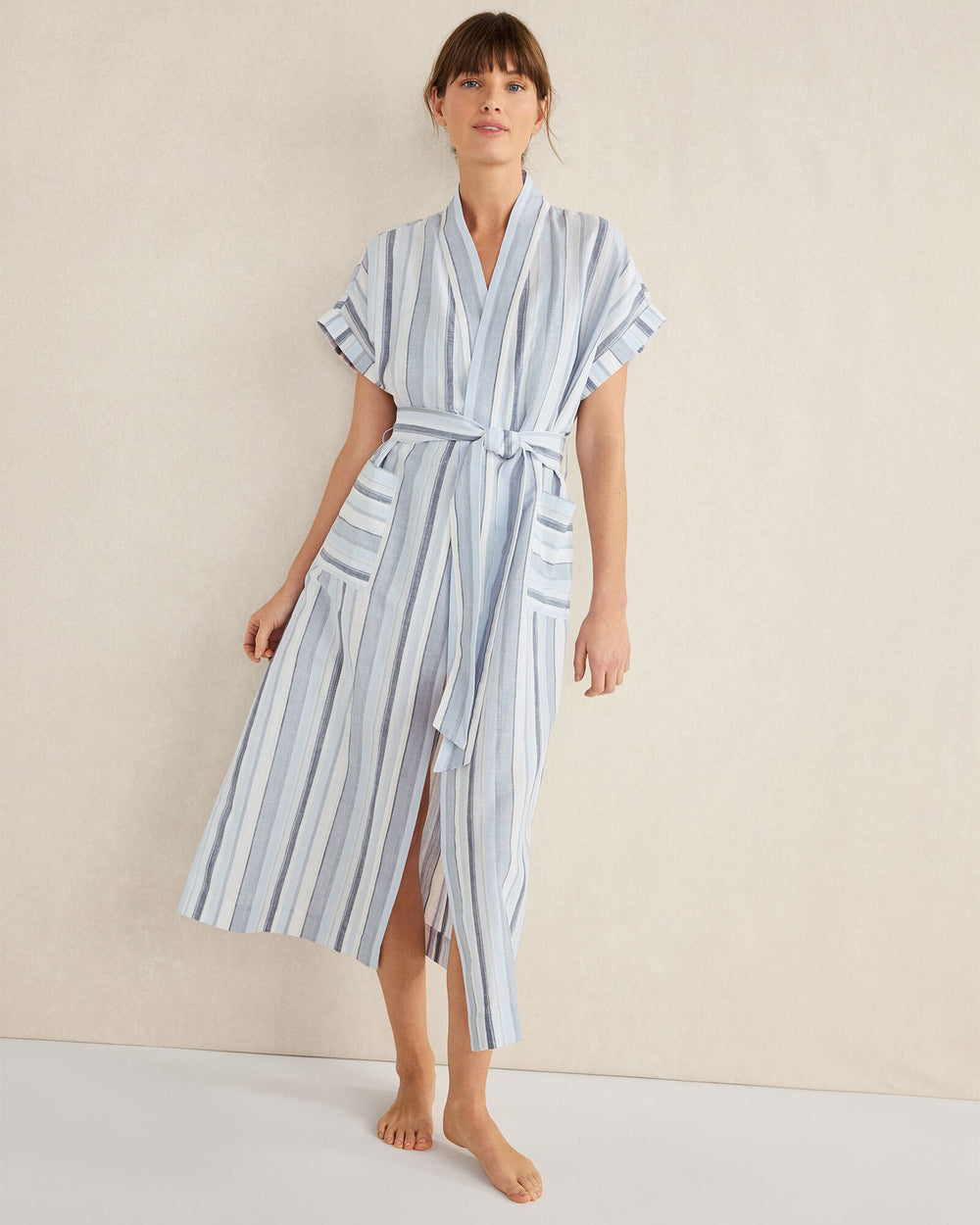 ORGANIC COTTON LINEN COASTAL STRIPE ROBE | Talbots online