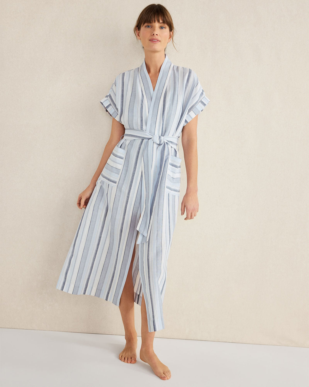 ORGANIC COTTON LINEN COASTAL STRIPE ROBE | Talbots online