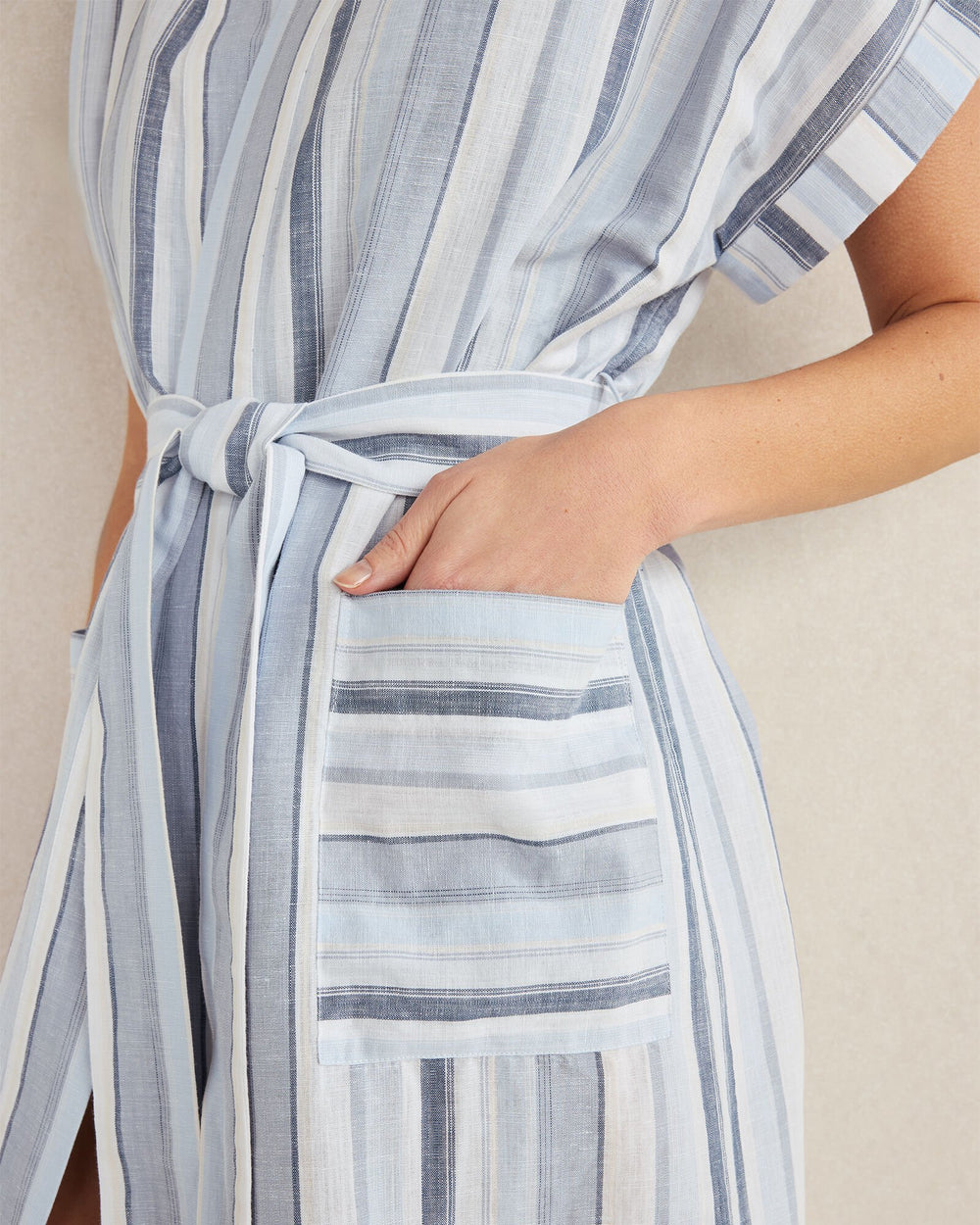ORGANIC COTTON LINEN COASTAL STRIPE ROBE | Talbots online