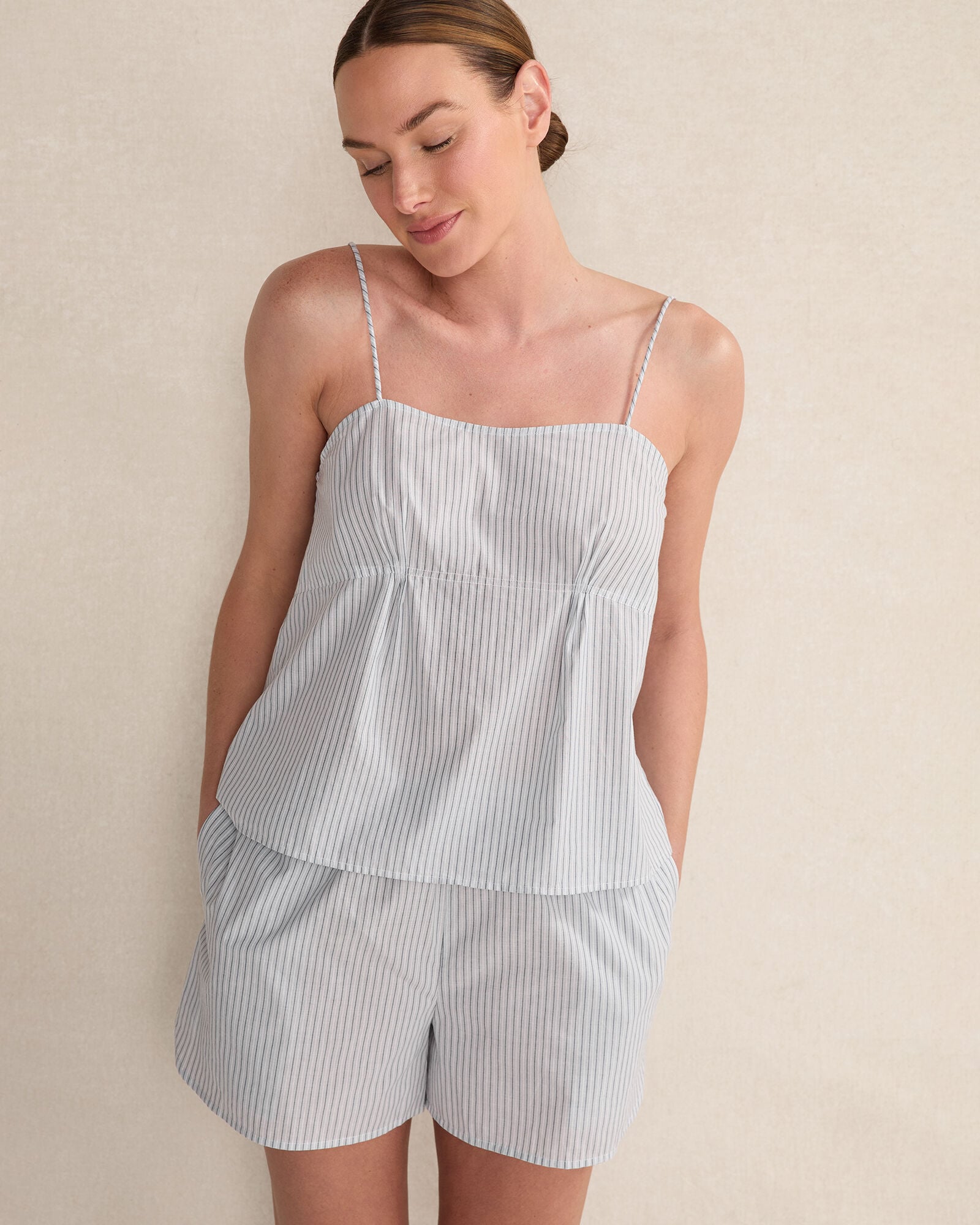 ORGANIC COTTON POPLIN DELICATE STRIPE SLEEP SET | Talbots on sale