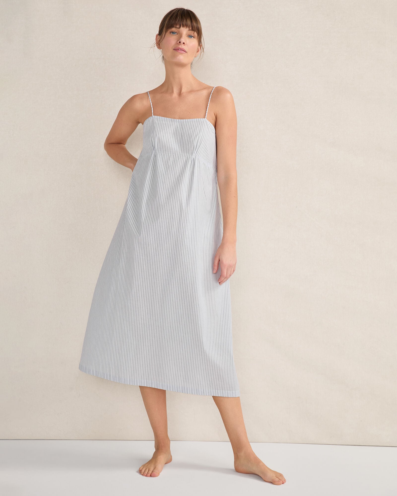 ORGANIC COTTON POPLIN DELICATE STRIPE SLEEP DRESS | Talbots sale