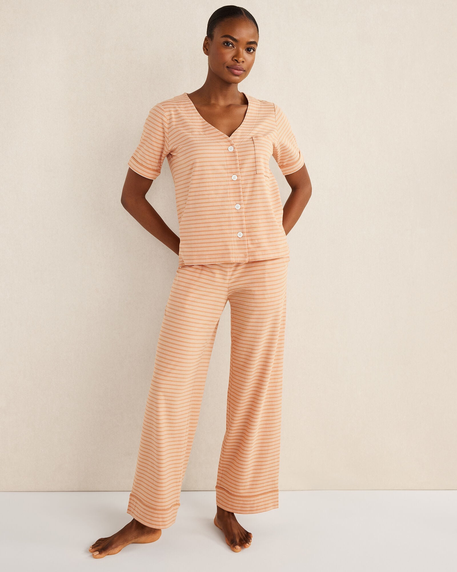 ORGANIC COTTON JERSEY STRIPED SLEEP PANTS | Talbots sale