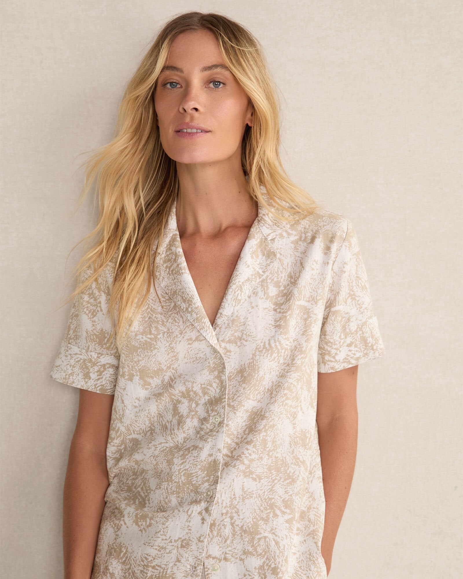 ORGANIC COTTON LINEN SERENE BOTANICALS SHORT SLEEVE SLEEP TOP | Talbots near me