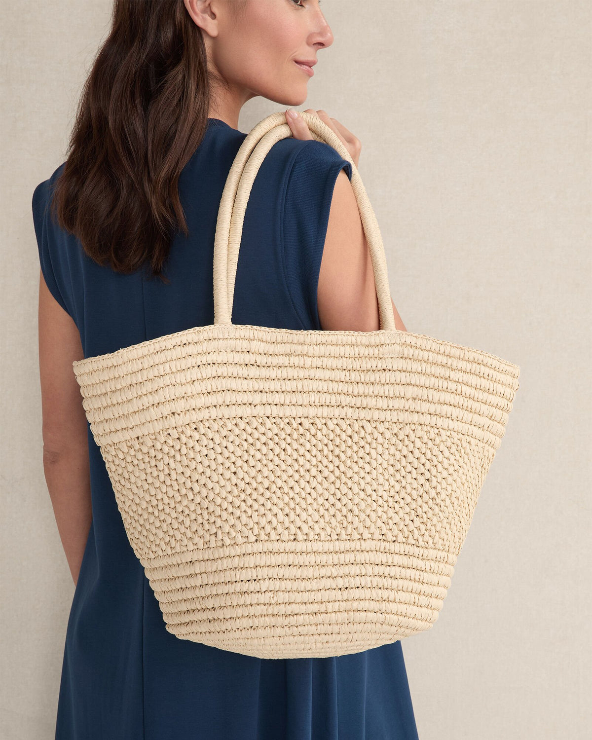 LARGE STRAW ROUNDED TOTE | Talbots US