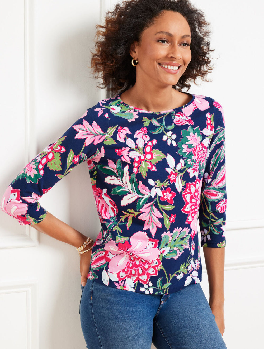 BATEAU NECK TEE - JOYFUL JACOBEAN | Talbots discount