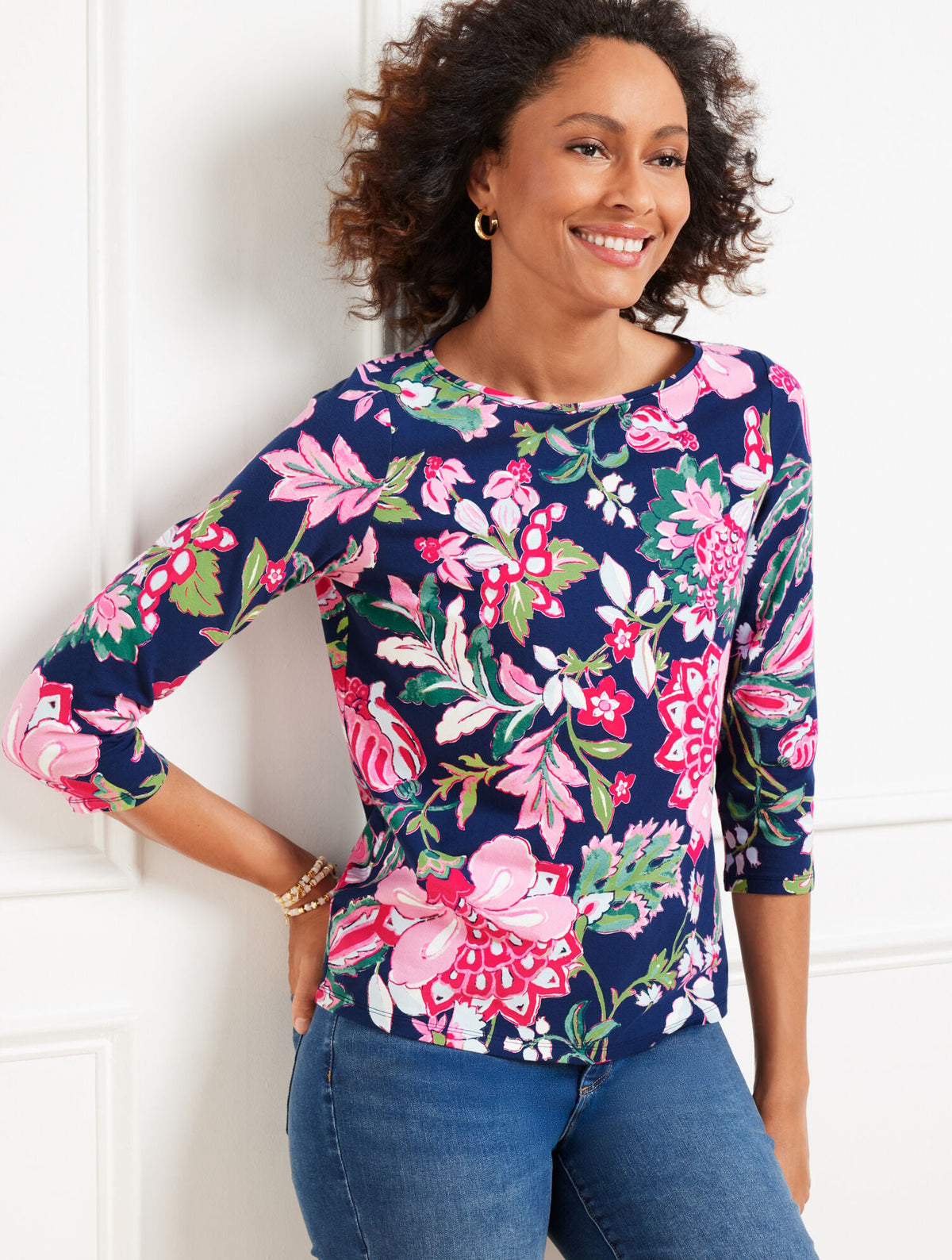 BATEAU NECK TEE - JOYFUL JACOBEAN | Talbots discount