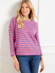 BUTTON SLEEVE CREWNECK TEE - STRIPE | Talbots near me