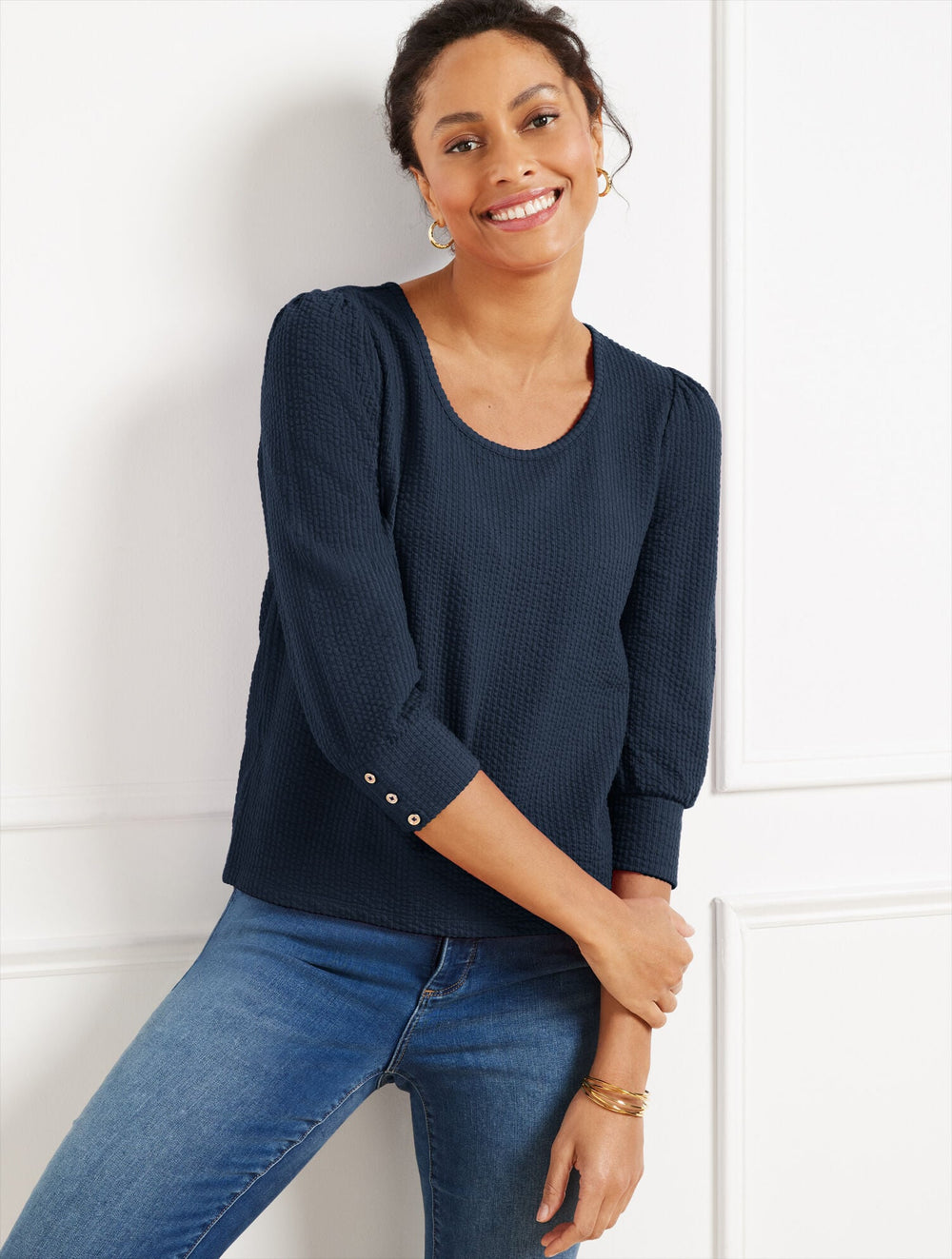 TEXTURED SCOOP NECK TEE | Talbots on sale