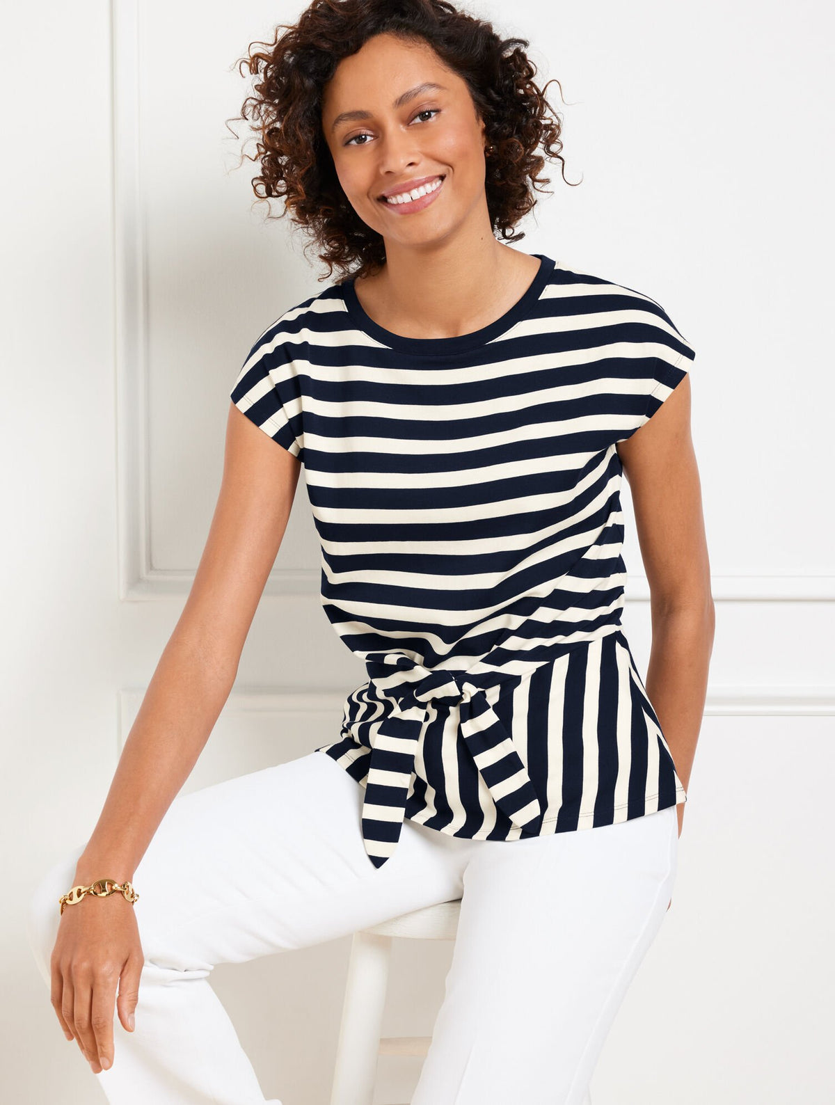 TIE FRONT CREWNECK TEE - CAMDEN STRIPE | Talbots discount