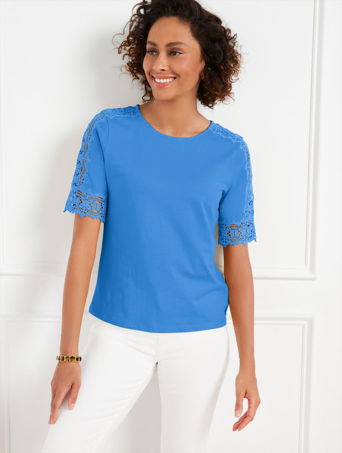 LACE CUFF CREWNECK TEE | Talbots sale