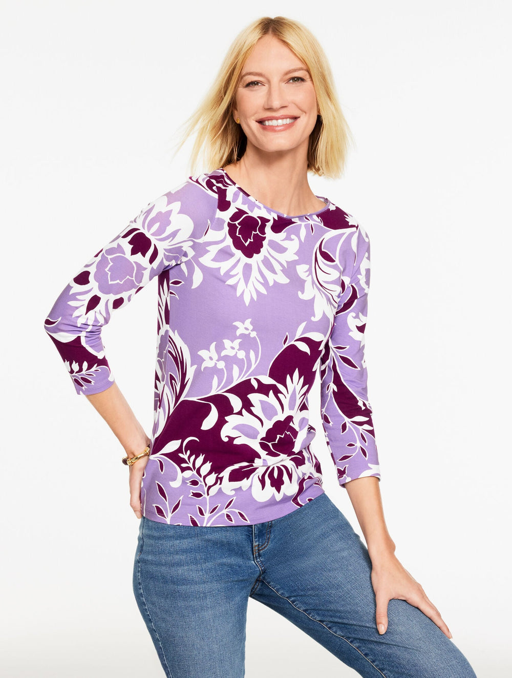 BATEAU NECK TEE - LUXE DAMASK | Talbots outlet