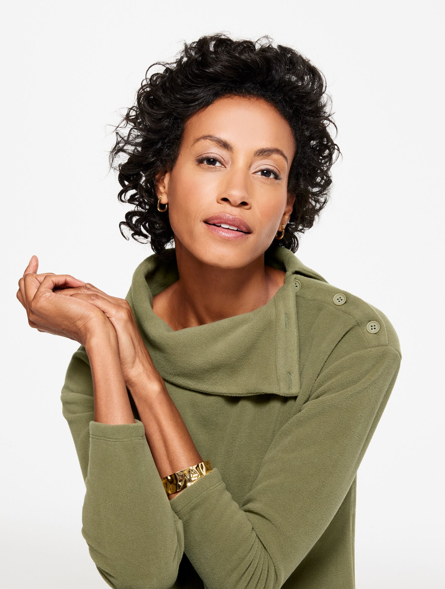 MICROFLEECE BUTTON SHOULDER PULLOVER | Talbots US