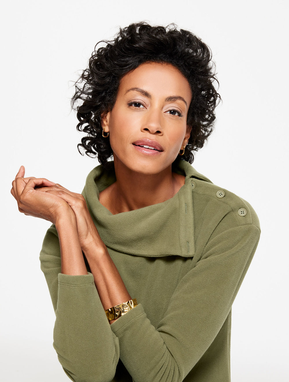 MICROFLEECE BUTTON SHOULDER PULLOVER | Talbots US