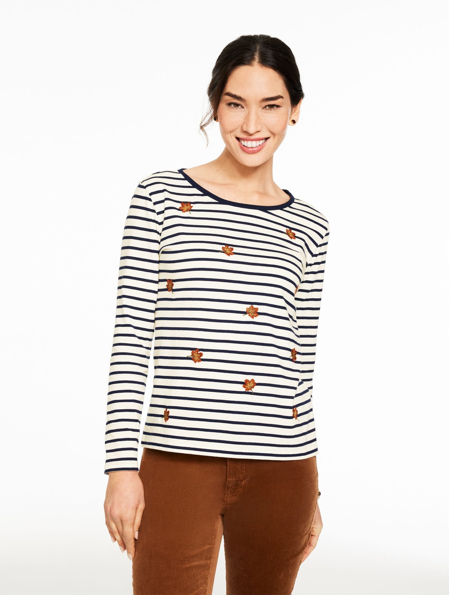 LONG SLEEVE CREWNECK TEE - FALLING LEAVES | Talbots on sale