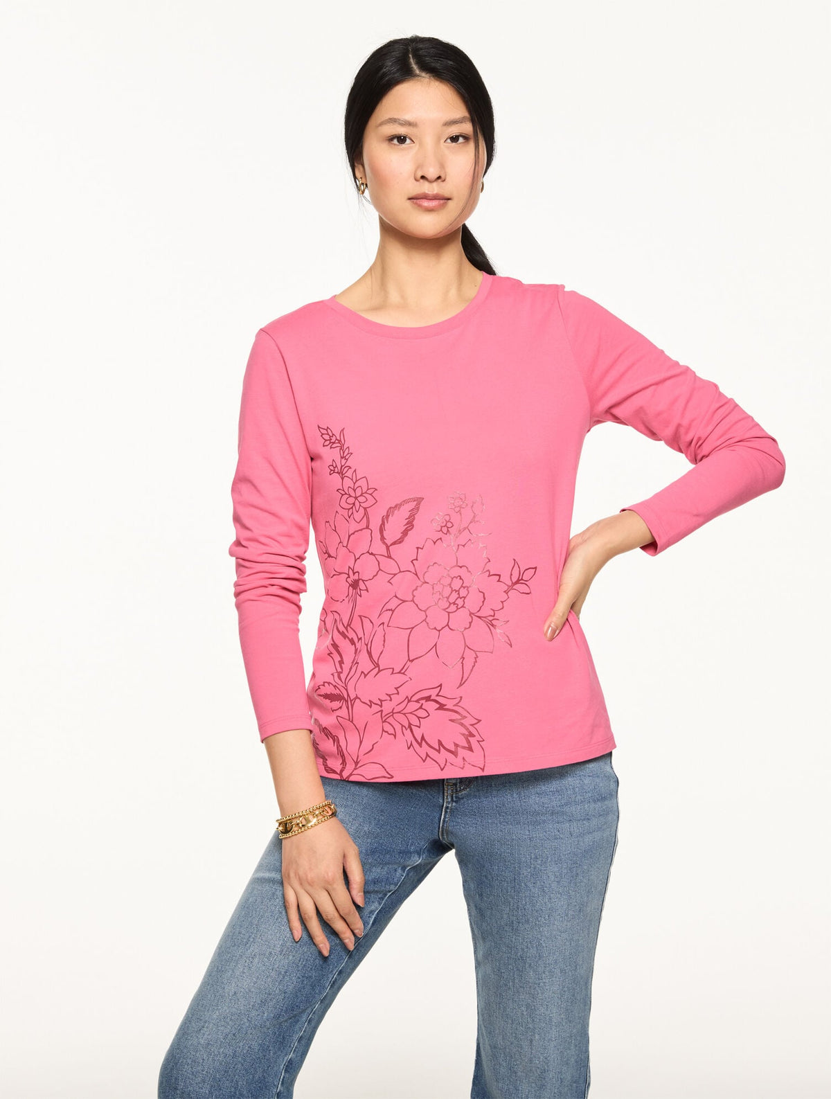 LONG SLEEVE CREWNECK TEE - FOIL FLORAL | Talbots sale