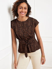 TIE FRONT CREWNECK TEE - LEOPARD | Talbots US