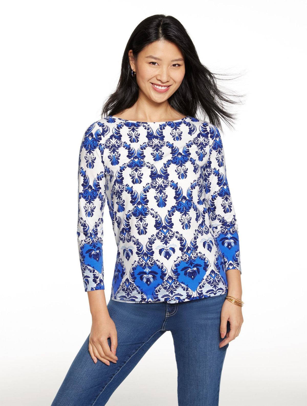 BATEAU NECK TEE - WATERCOLOR DAMASK | Talbots for sale
