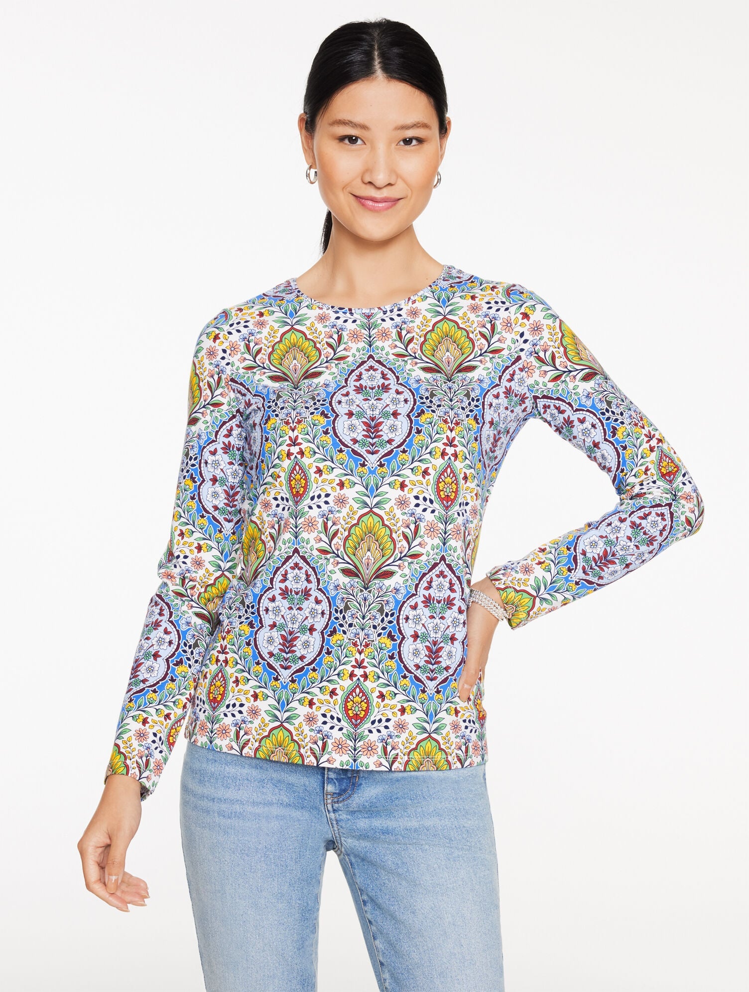 LONG SLEEVE CREWNECK TEE - BOTANICAL MEDALLION | Talbots discount