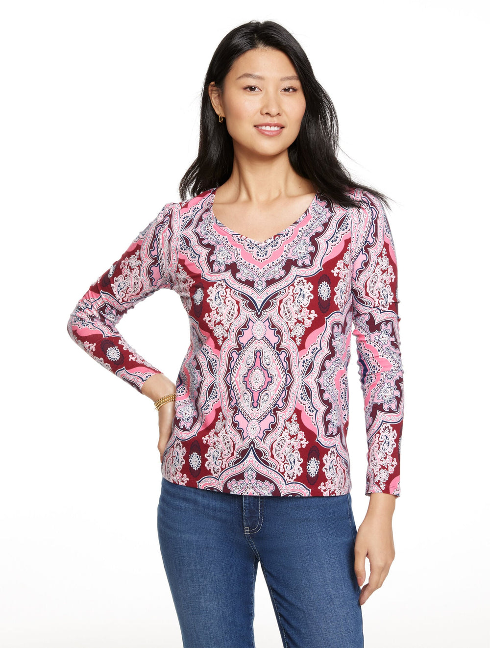 LONG SLEEVE V-NECK TEE - MERRY MEDALLIONS | Talbots for sale