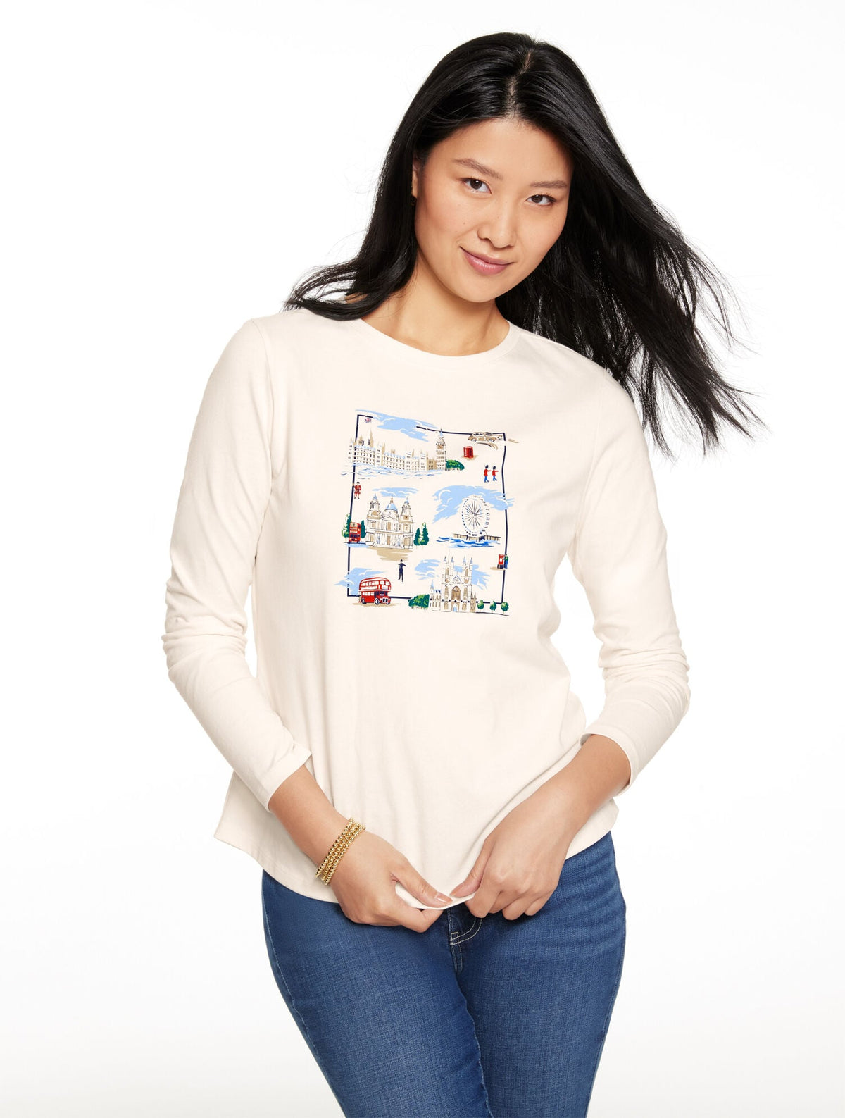 LONG SLEEVE CREWNECK TEE - LONDON TOILE | Talbots near me