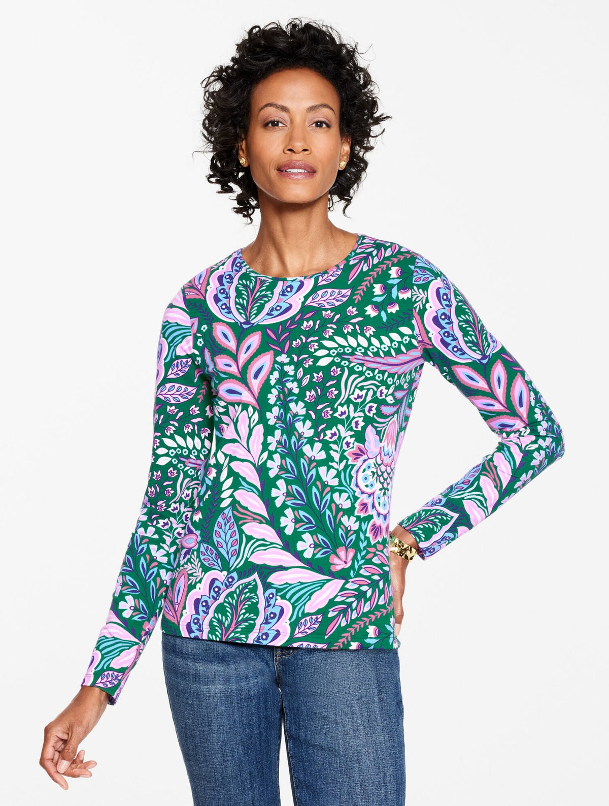 LONG SLEEVE CREWNECK TEE - BOTANICAL PAISLEY | Talbots online