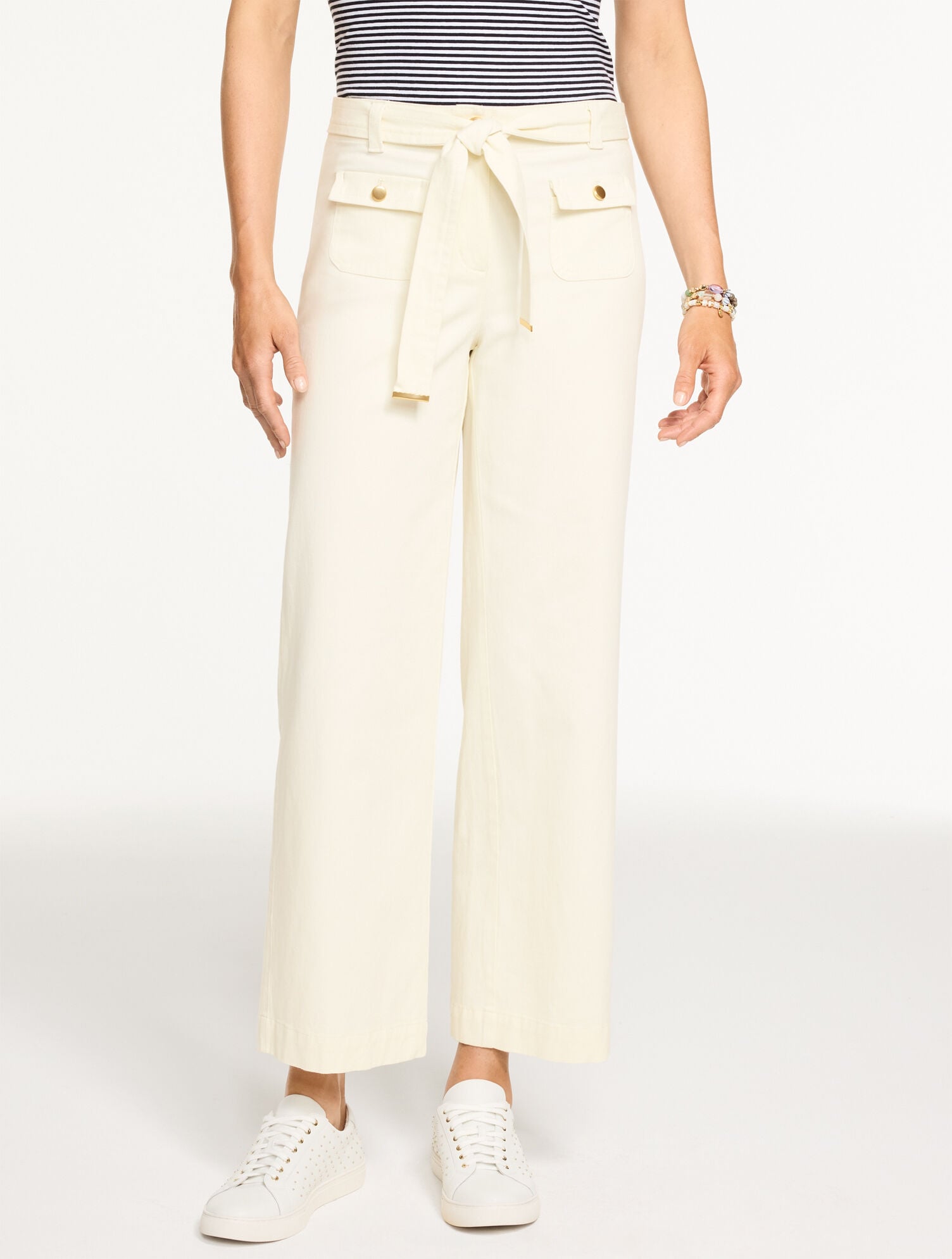 WIDE ANKLE BELTED TWILL PANTS | Talbots for sale