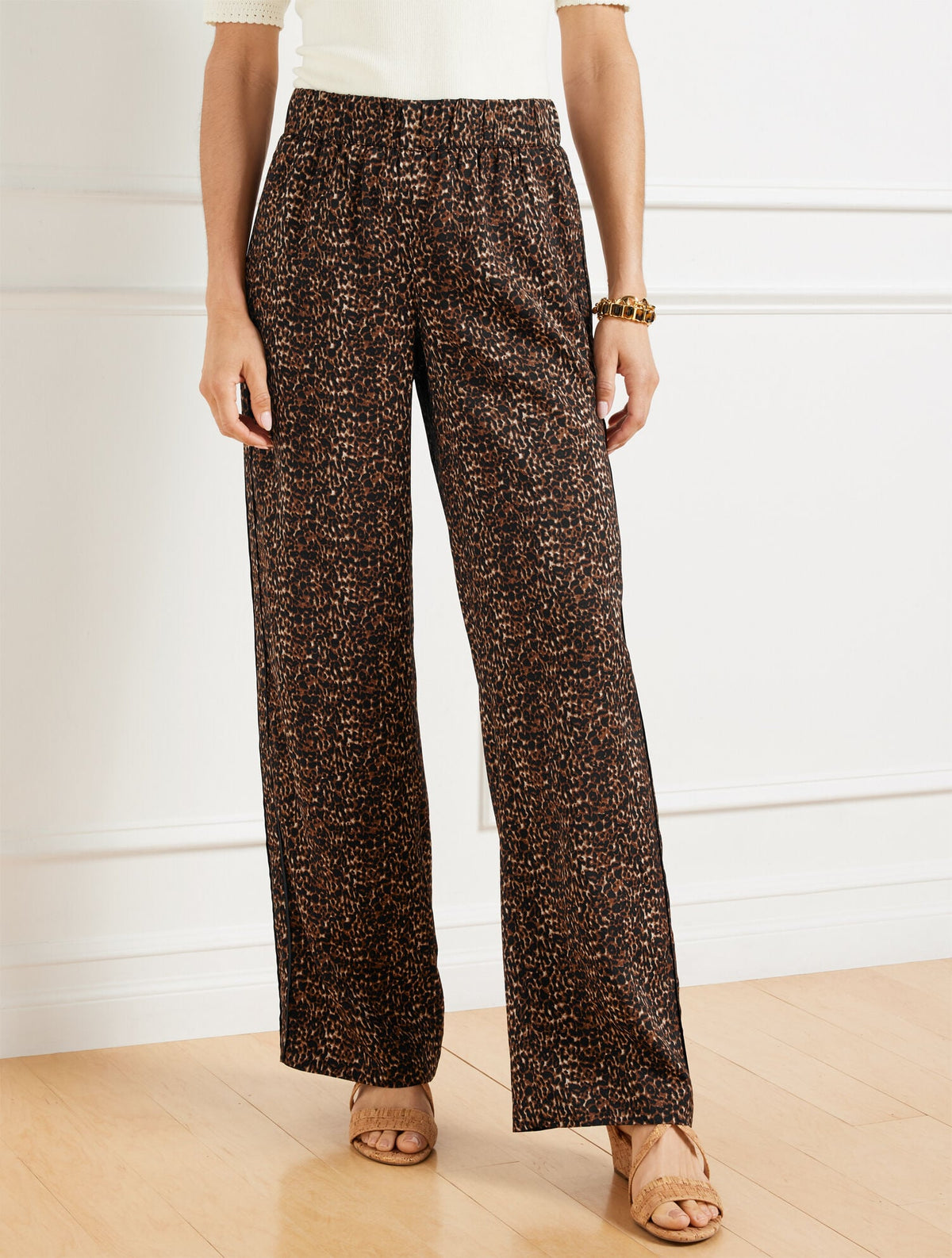WIDE LEG PULL-ON PANTS - DELICATE LEOPARD | Talbots outlet