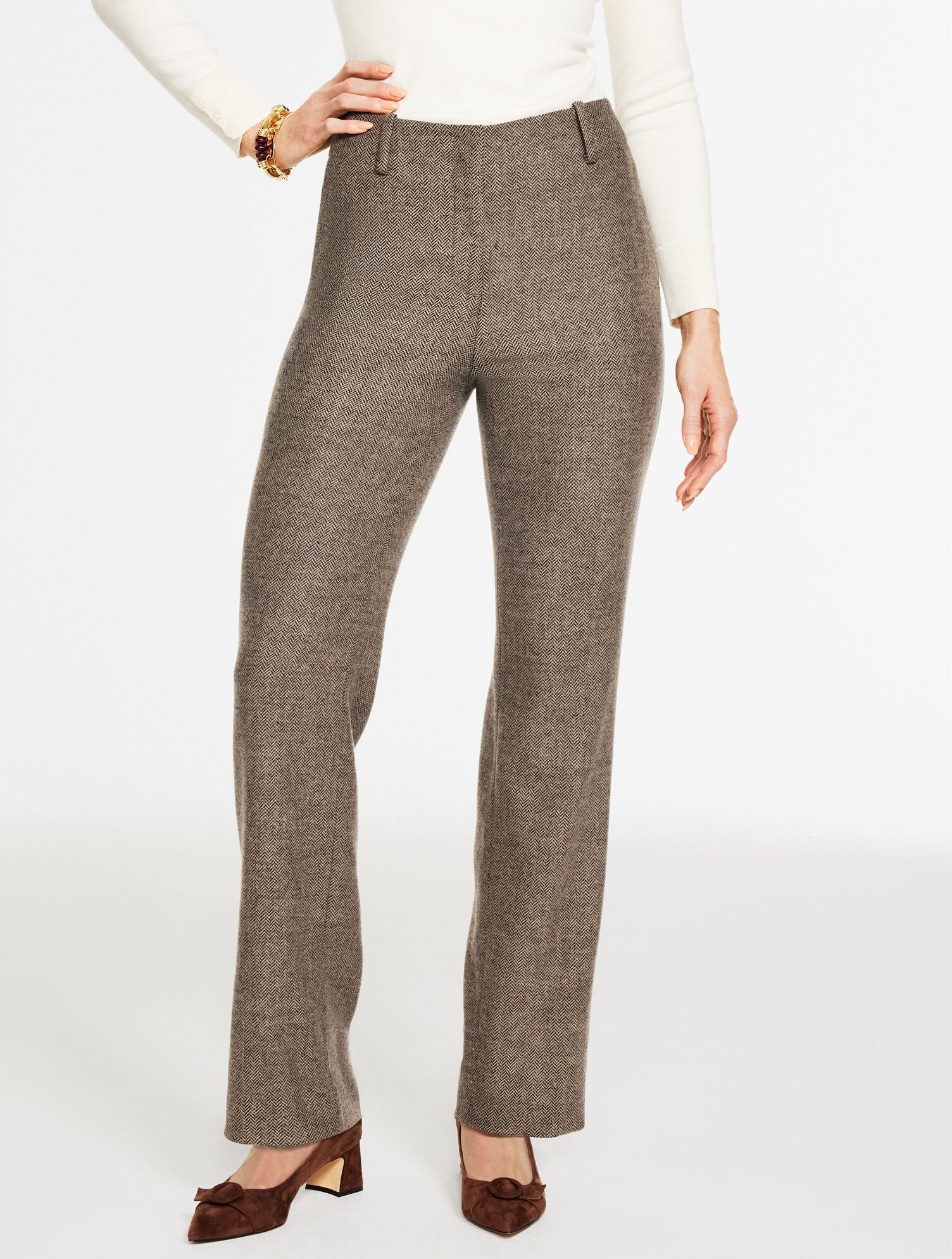 TALBOTS SOUTHAMPTON WOOL STRAIGHT LEG PANTS - HERRINGBONE | Talbots outlet