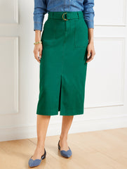 BELTED TWILL MIDI SKIRT | Talbots outlet