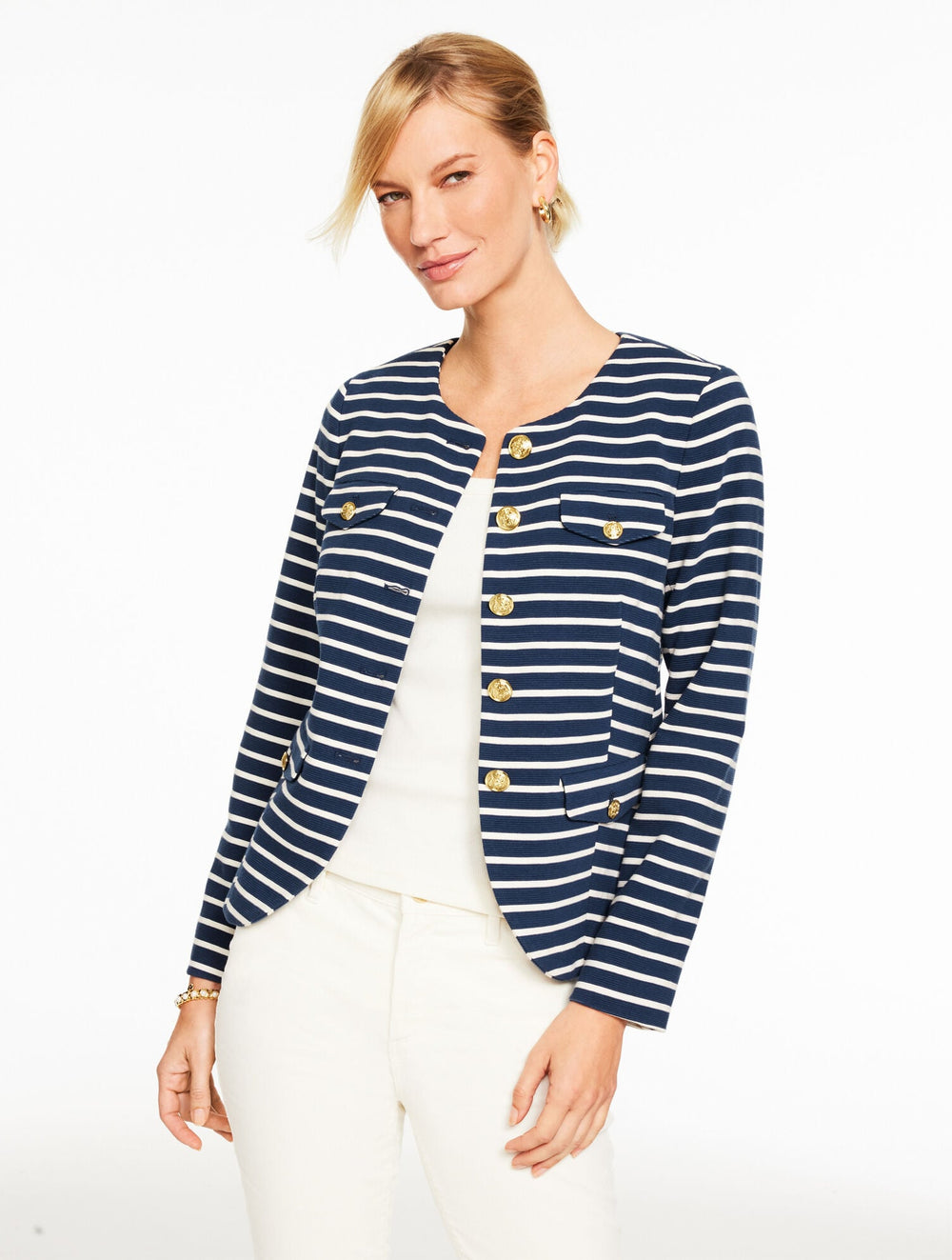 STRIPE KNIT JACKET | Talbots on sale