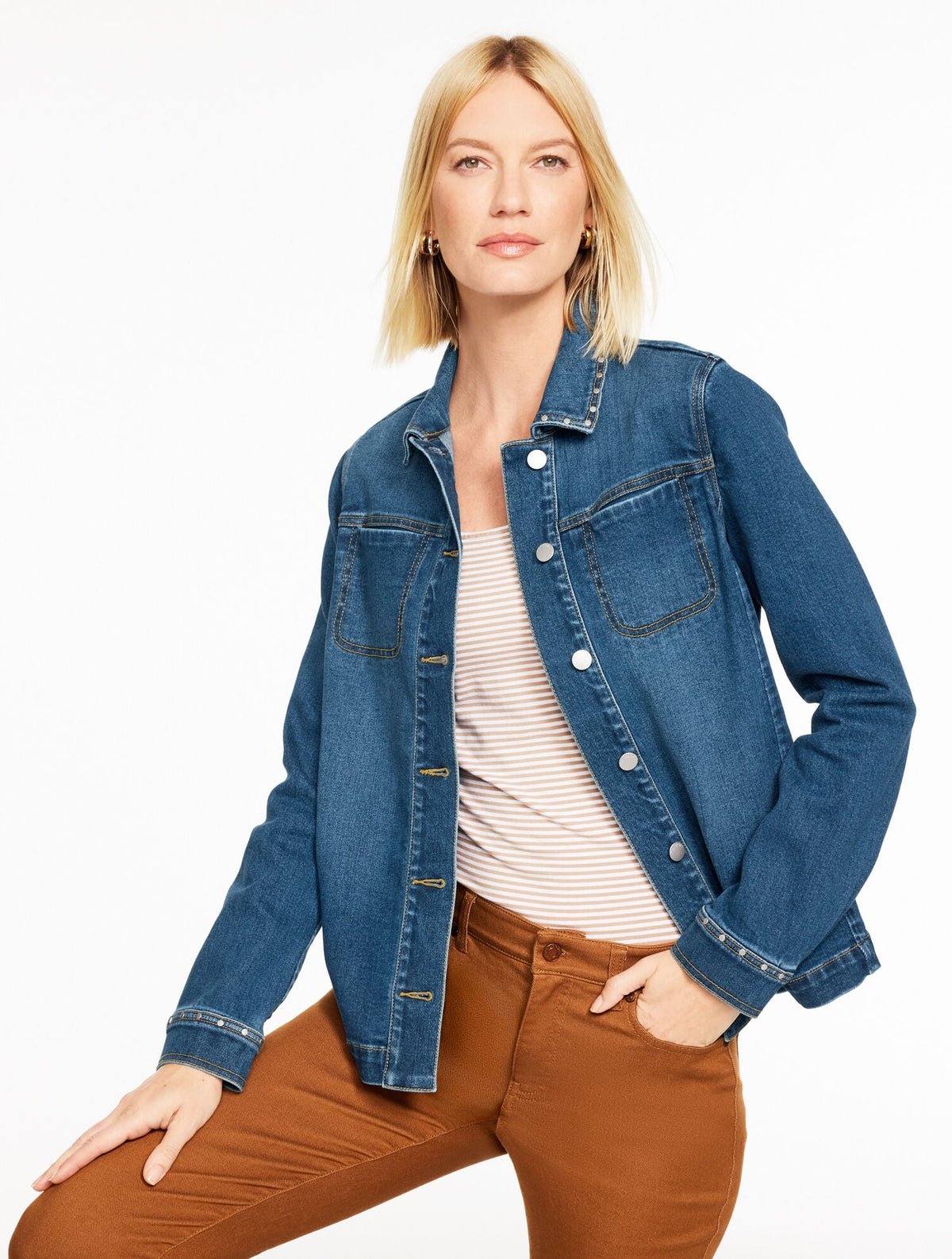 STUDDED DENIM SHIRT JACKET - BLEEKER WASH | Talbots outlet