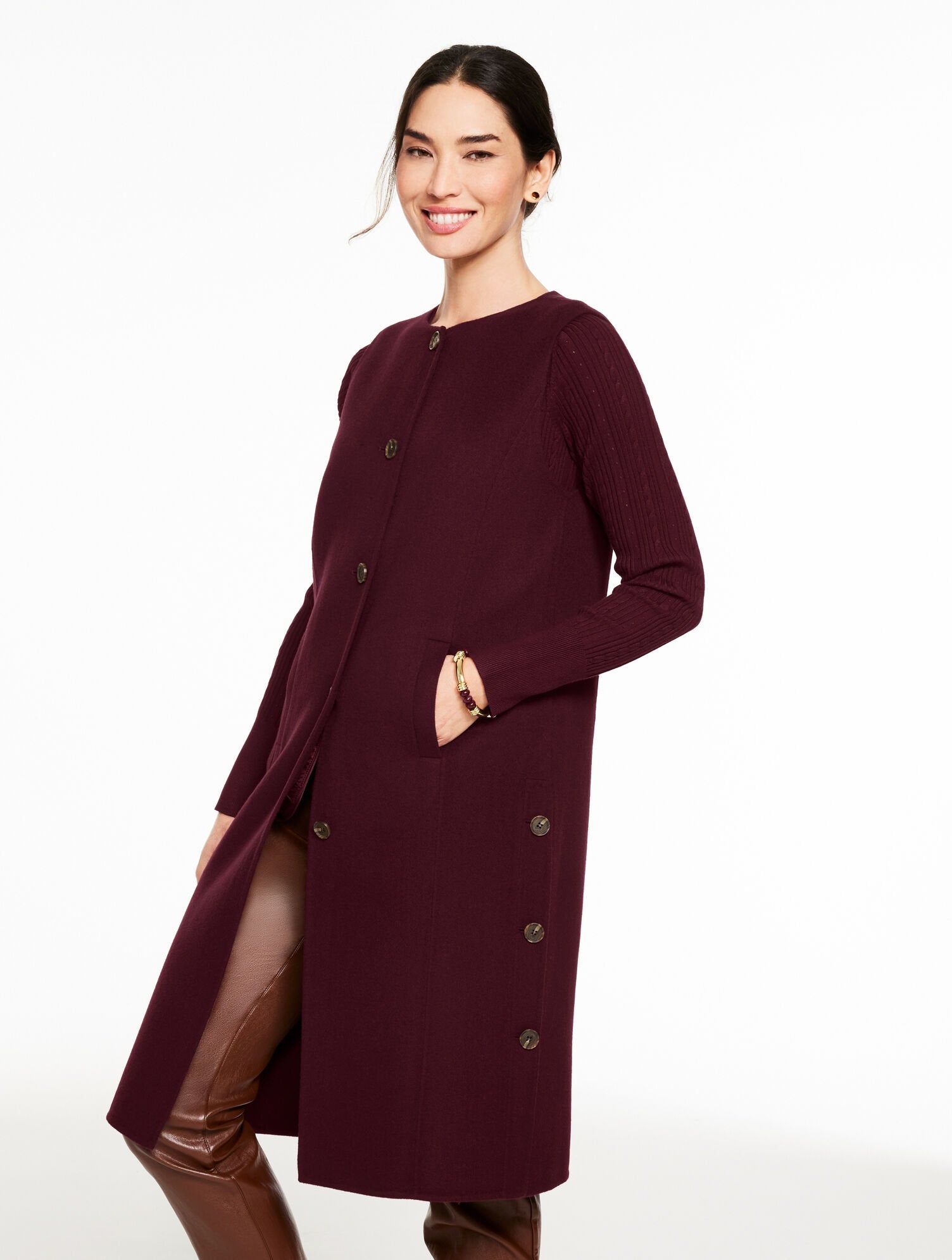 DOUBLE FACE WOOL BLEND TOPPER VEST | Talbots outlet