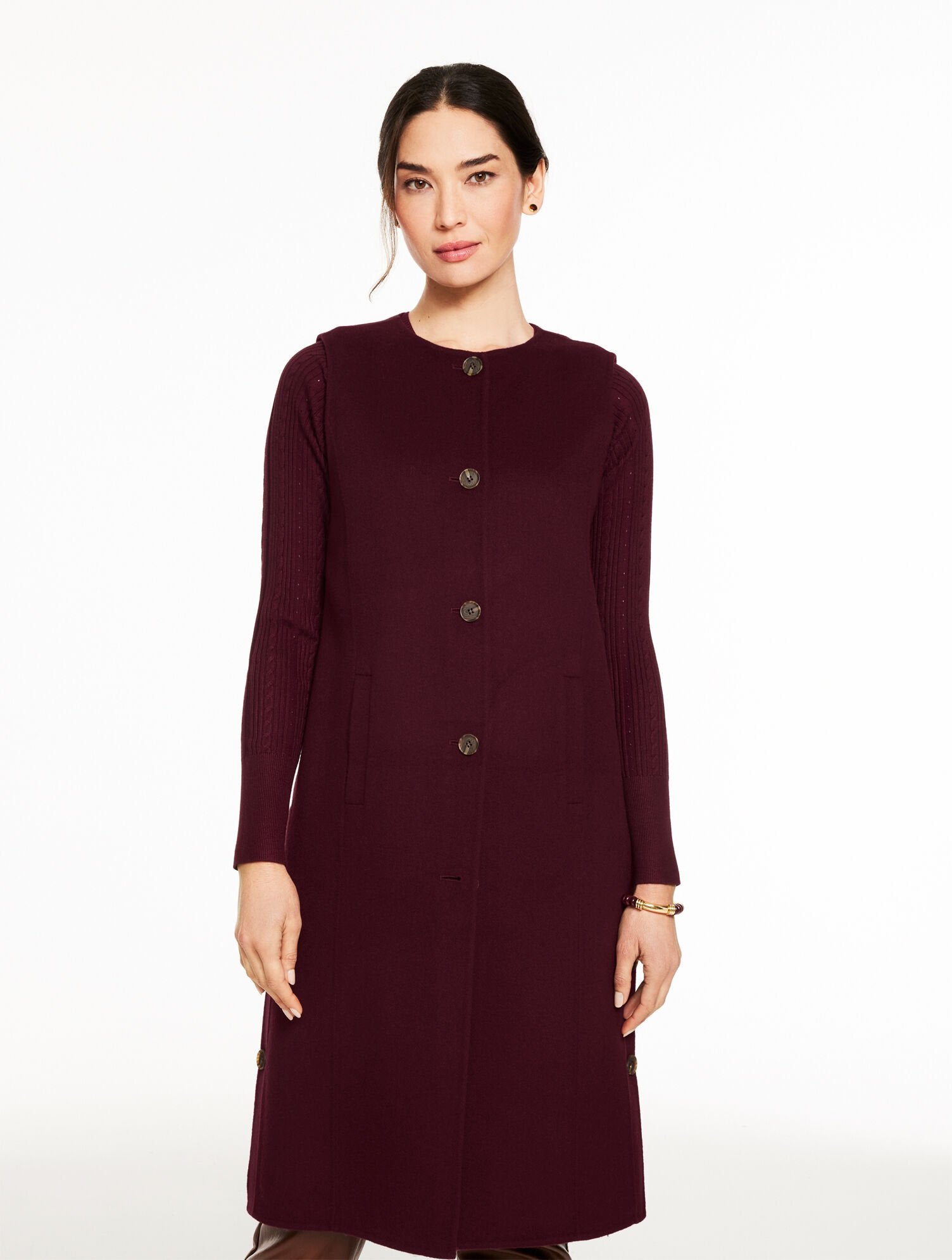 DOUBLE FACE WOOL BLEND TOPPER VEST | Talbots outlet