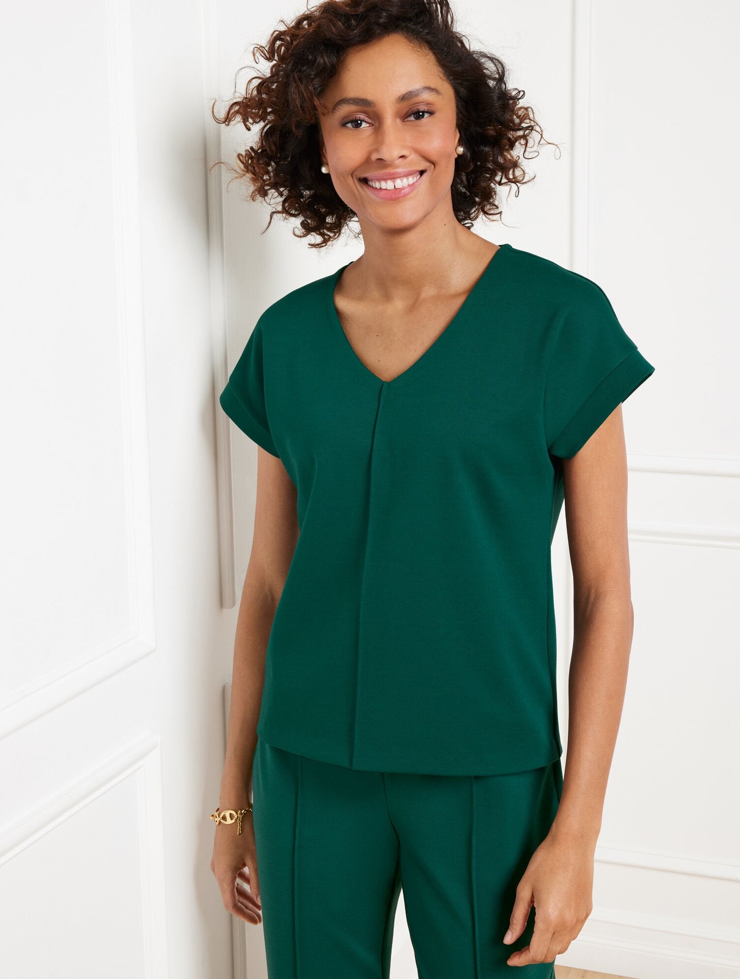 PASSPORT PONTE V-NECK PULLOVER | Talbots sale