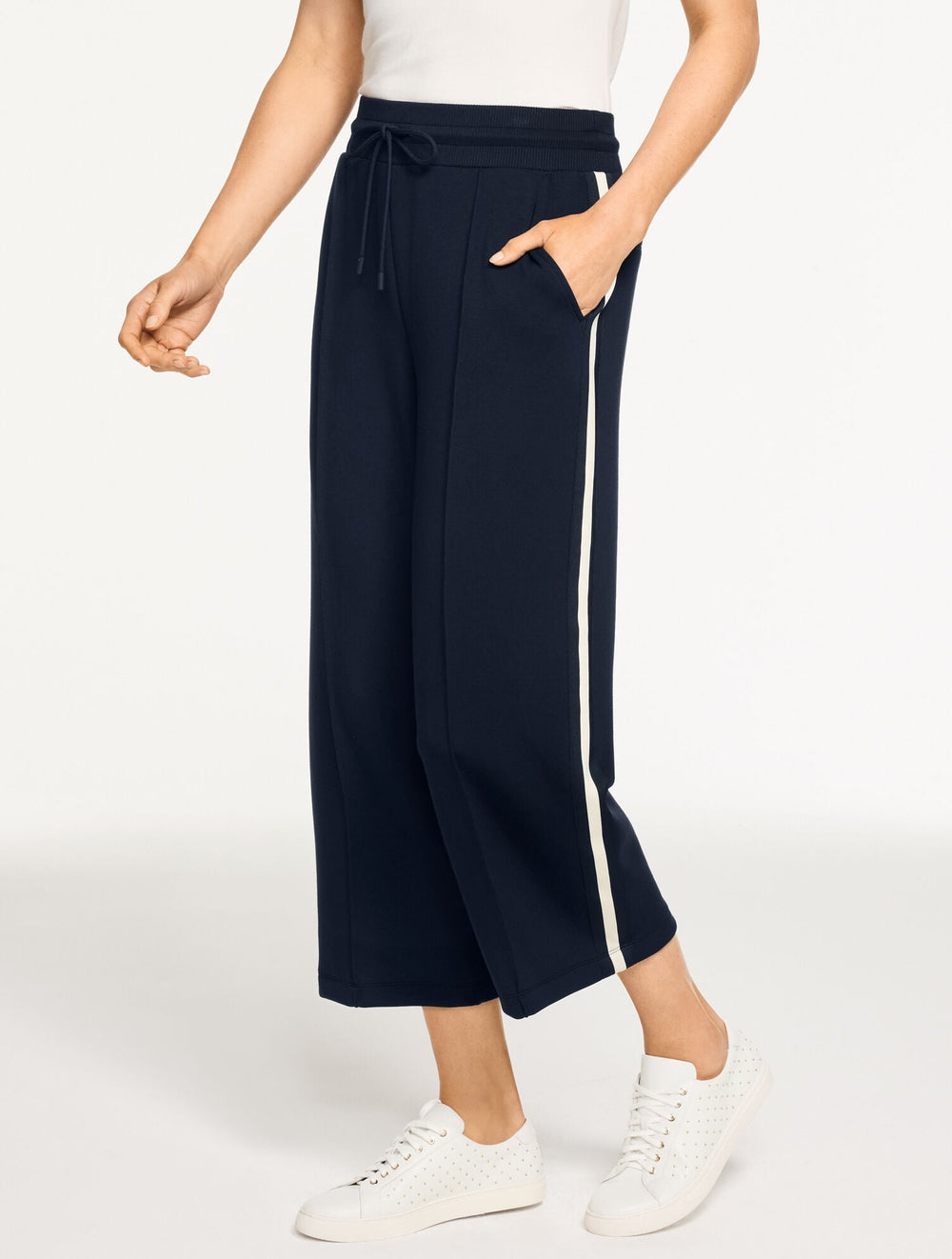 AIRKNIT STRETCH WIDE CROP SIDE STRIPE PANTS | Talbots sale