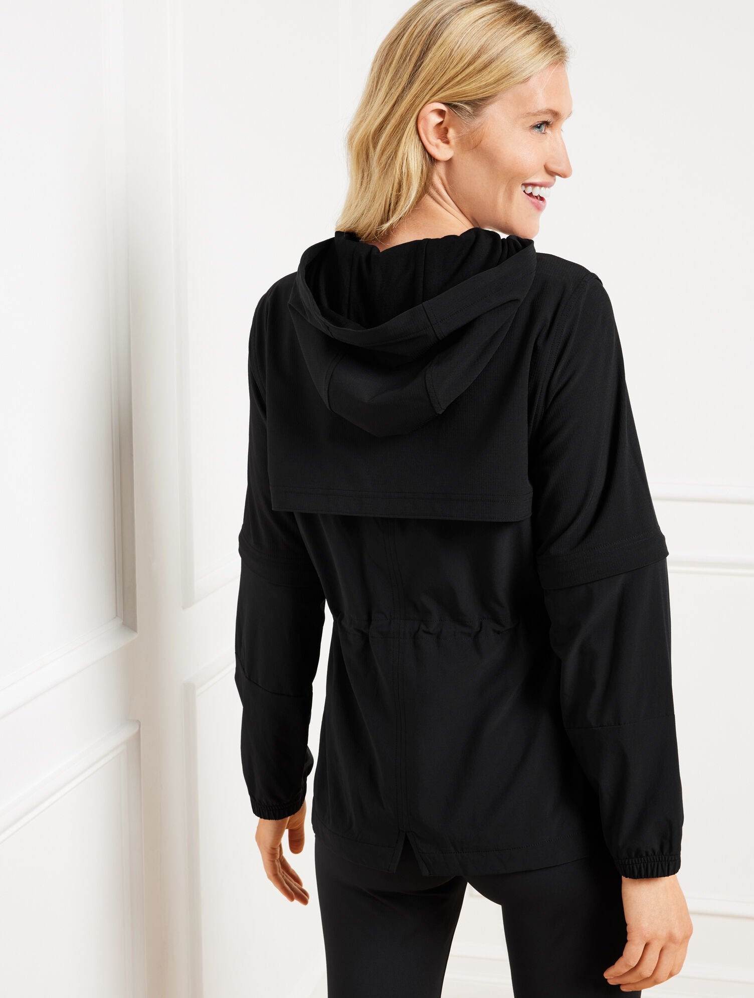 LIGHTWEIGHT WOVEN STRETCH HOODED CONVERTIBLE JACKET | Talbots sale