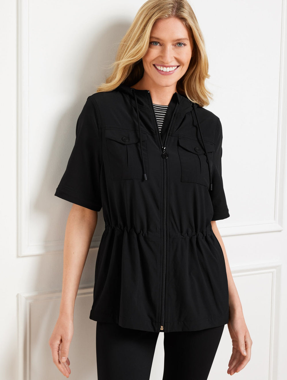 LIGHTWEIGHT WOVEN STRETCH HOODED CONVERTIBLE JACKET | Talbots sale