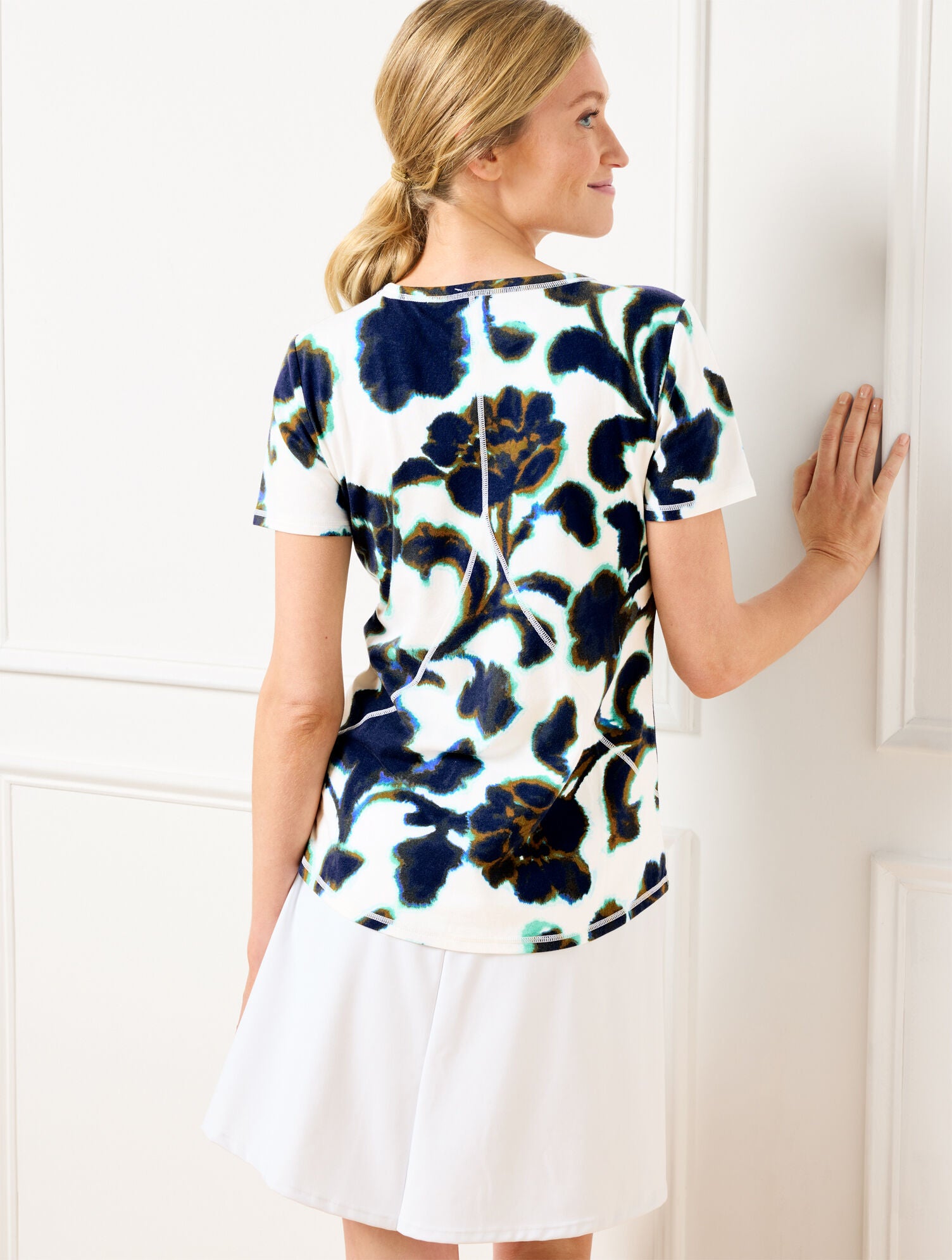 SUPERSOFT JERSEY CREWNECK TEE - BLURRED FLORAL | Talbots outlet