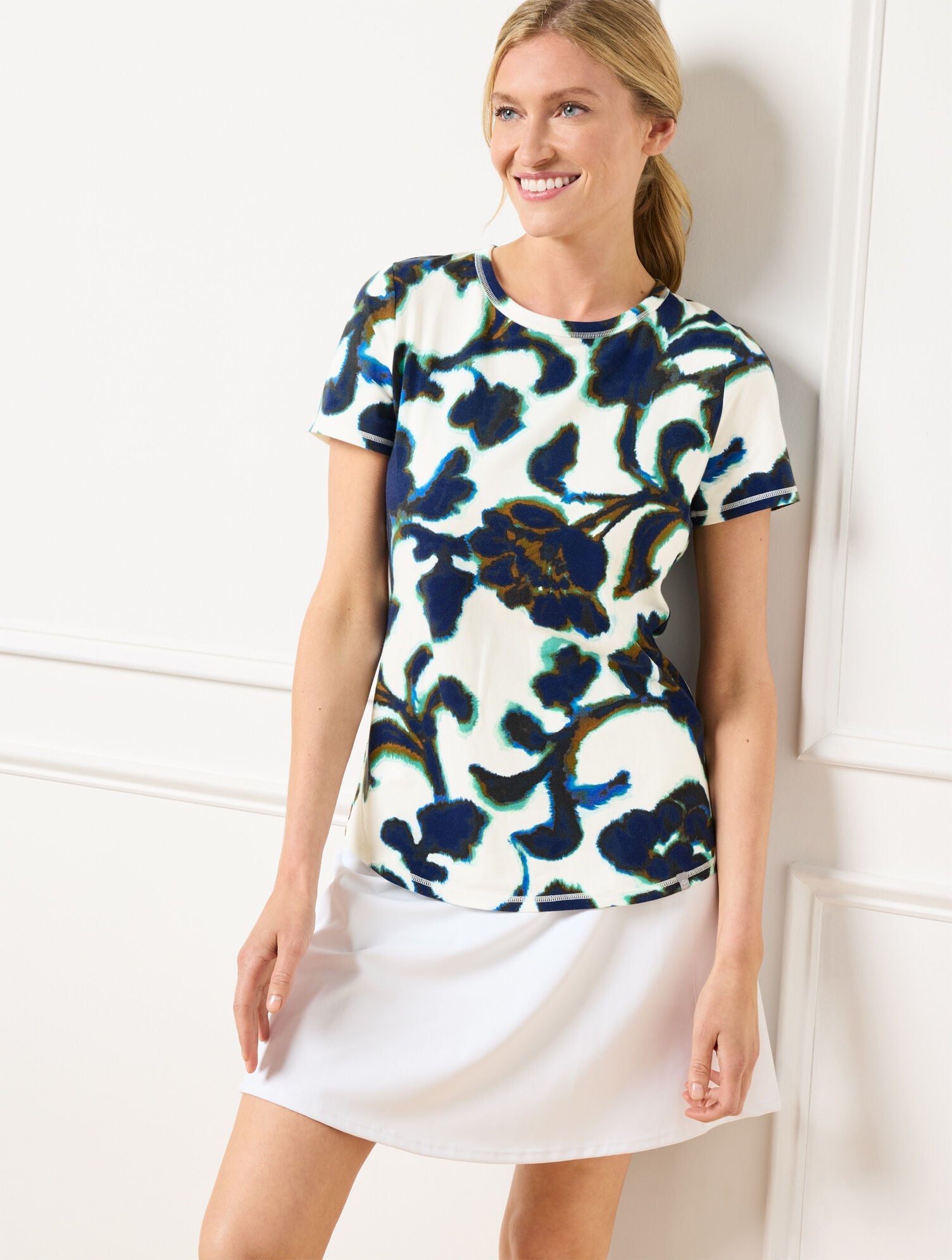 SUPERSOFT JERSEY CREWNECK TEE - BLURRED FLORAL | Talbots outlet