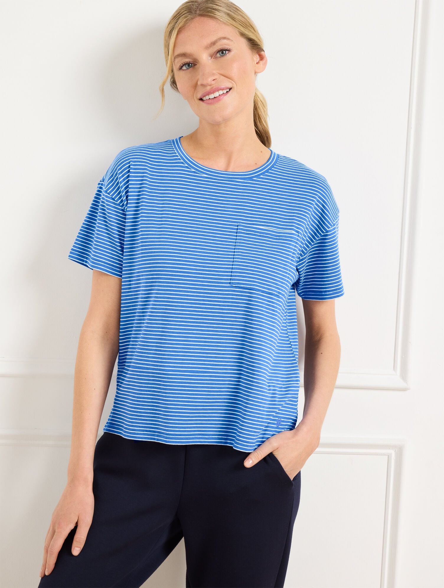SUPERSOFT JERSEY BOXY CREWNECK TEE - ESSEX STRIPE | Talbots US