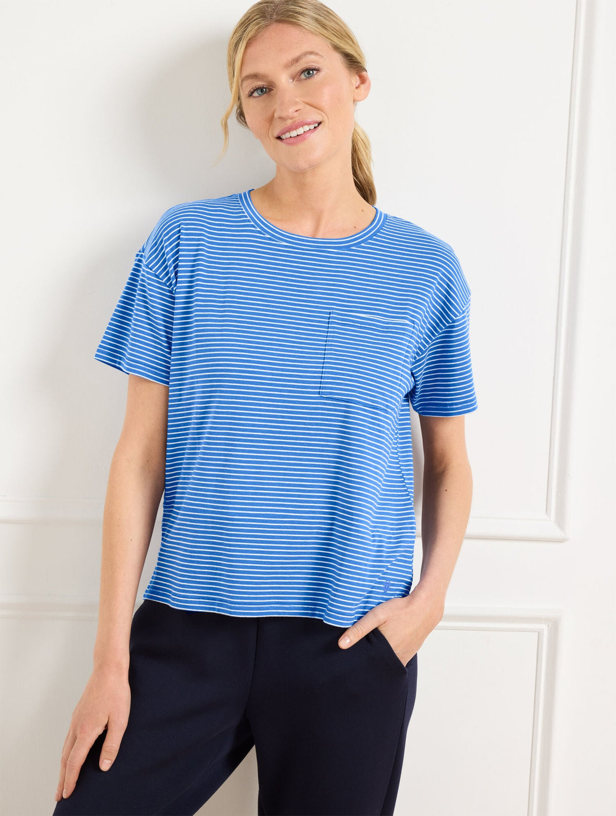 SUPERSOFT JERSEY BOXY CREWNECK TEE - ESSEX STRIPE | Talbots US